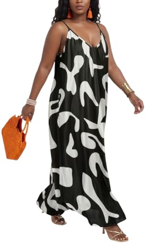 Image of Women's Casual Summer Maxi Dresses Sleeveless Adjustable Spaghetti Strap Loose Plus Size Dresses