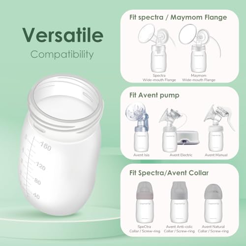 Image of Maymom Wide Neck Breastmilk Collection n Storage Bottle 5.4 oz; Re-markable SureSeal Disc. Fits Spectra S2 Spectra S1 9 Plus.