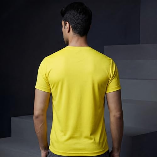 Image of playR Men's Polyester Adult Training Tee - Round Neck Half Sleeve Regular Fit DRIVENT, Lightweight Breathable Activewear for Gym Running Workout Yoga All Season