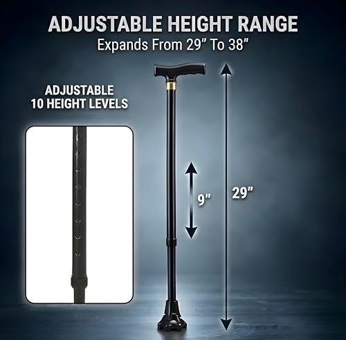 Image of MCP Jindal Premium Height Adjustable Walking Stick Aluminium Cane Trekking Support Stick for Men, Women & Old People (Black)