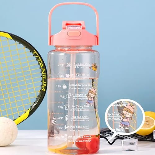 Image of HAMSA 2 Litre Water Bottle with Motivational quote,Straw&Handle-Leakproof,Non-Toxic,BPA-Free for Office,School,Gym(Pack of 1,Multi) (TRANSPARENT WATER BOTTLE 3PCS SET - 3 IN 1)