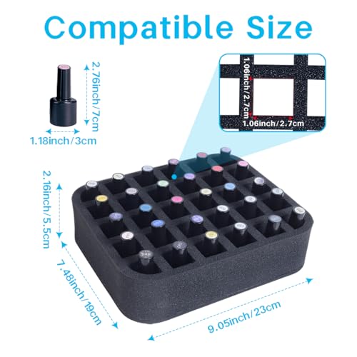 Image of 2 Pack Nail Polish Organizer Holder Foam Pad with Slots for Storage 60 Bottles (15ml /0.5fl.oz) Nail Polish or Essential Oil Tray for Drawers Black