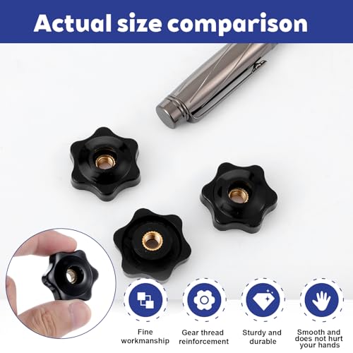 TIESOME 30 Stück Sterngriffmutter, M6 Sternknöpfe Innengewinde Sechskantkopf Sterngriffmutter Innengewinde Messing Schwarz Durchgangsknopf Klemmknöpfe Vorrichtungsknöpfe für Maschinen Anlagen Möbel