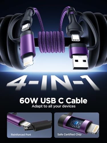 Image of USB C to Lightning Cable, 60W 4 in 1 Fast Charging Cable Apple MFi Certified USB A to Lightning Cord Nylon 6ft USB C to USB C Charger Cord for iPhone 17 16 15 14 Pro /iPad /Samsung S25 /MacBook /Switch 2