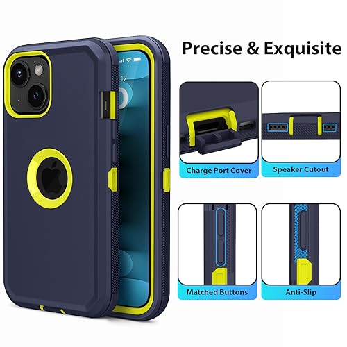 Jiunai for iPhone 15 Case Heavy Duty Drop Protection Screenless Dual Layer Shockproof Rugged Tough Bumper Dust Proof Phone Case Compatible with iPhone 15 6.1 inches 2023 Released Men Women - Blue by Jiunai - Image 4