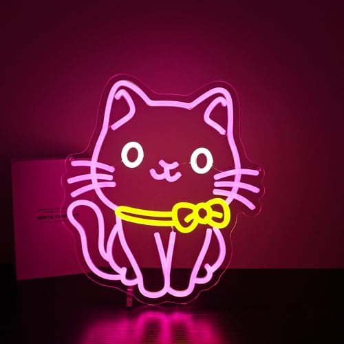 Image of Neon Sign - HSJNJKFU Cat Neon Signs for Wall Decor Pink Led Sign Cute Cat Light Up Signs for Room Birthday Party Home Decor - LED Neon USB Powered