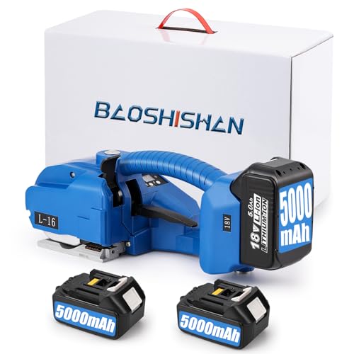 BAOSHISHAN 2x5000mah Electric Strapping Machine, 600-3200N Automatic Tensioning Strapping Tool for 1/2-5/8in PP PET Straps Packaging Tensioner Machine for Box Pallet