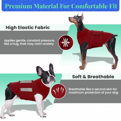 Image of MIGOHI Dog Anxiety Relief Coat,Comfort Anxiety Vest for Dogs,Adjustable Dog Anxiety Calming Wrap for Fireworks,Travel,Separation,Anxiety Jacket for Small Dogs,S,Rosy-Red