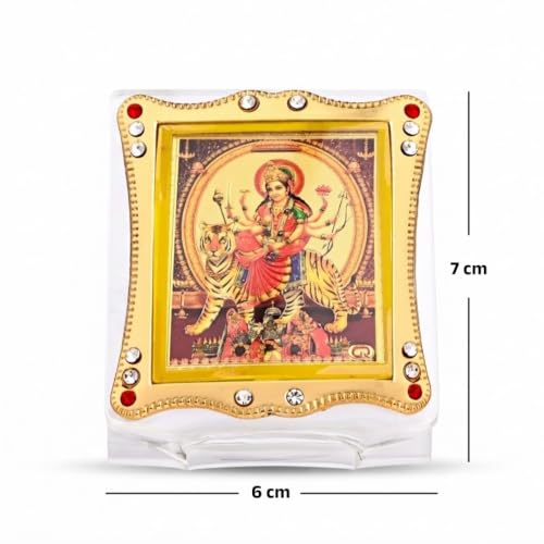 Image of Goddess Maa Durga Idol for Car Dashboard | Decorative Showpiece - 7 cm Gold Foil /Plated
