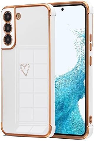 DEFBSC Compatible with Samsung Galaxy S22 Case, Fashion Cute Love Heart Shape Plating Edge Silicone Case Shockproof Soft TPU Back Cover Protective Case with Heart Pattern - Pink