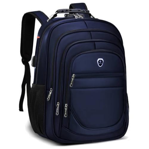 Mochila Grande Masculina Feminina Escolar Bolsa Para Laptop Notebook Casual Escola Trabalho Viagem Senha Trava Anti Furto Cabo Usb Auxiliar (AZUL)