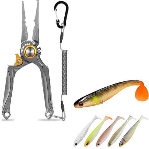 TRUSCEND Lockable Handy Fishing Pliers with Innovative Ergonomical Handle, Multi-Function Fishing Gear with Mo-V Cutter, Top Soft Fishing Lures for All Species of Fish, Fishing Gifts for Men