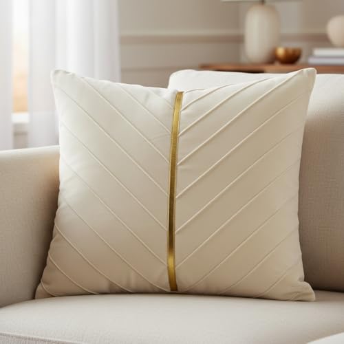 Image of Velvet Throw Pillow Covers 16x16 inch Pack of 2 Gold Decor Cream