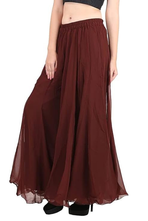 Image of Kvish Regular Loose Fit Solid Colour Georgette Flared Sharara Palazzo for Women