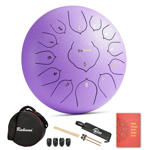 Steel Tongue Drum-13 Note 12 Inch Percussion Instrument Lotus Hand Pan Drum C key with Drum Mallets Carry Bagâ€¦