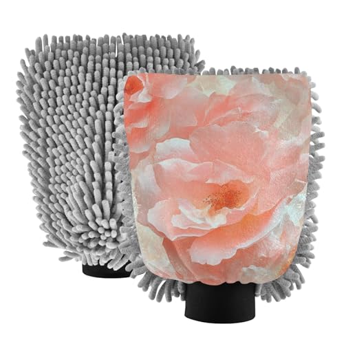 ALAZA Dreamy Rose Flowers Floral Car Wash Mitt Scratch Free, 2 Pack Absorbent Microfiber/Chenille Washing & Drying Mitts, L