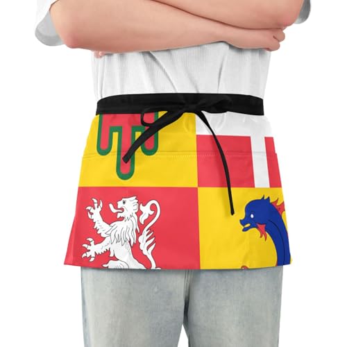 EOSDT Tabliers de cuisine avec poches - Motif drapeau du Rhône des Alpes - 64 x 30 cm, Drapeau Auvergne Rhône-Alpes, 25.2" x 11.8"