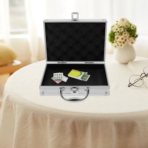 Image of Housoutil Aluminum Briefcase with Lock, Silver Alloy Carry Case with Padded Foam, Lockable Metal Hard Toolbox, Aluminum Padded Case for Travelers Luggage Craftsman Travel Cash Instruments Makeup