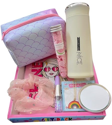 Image of Le Delite Birthday Gift For Sister I Rakhi Combo Hamper For Girls | Stylish Makeup Pouch, Glass Water Bottle, Pendant Necklace, Scrunchie, Soap Tube, Diary And Lipstick Pen (purple combo) 100 Pages