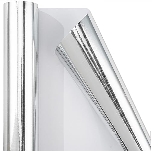 Papier cadeau argenté miroir métallisé Burymento 43cm rouleau 10m pour anniversaire et mariage