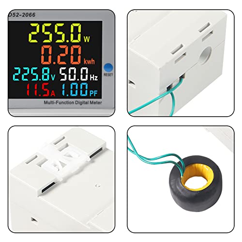 Image of Electricity Single Phase Energy Meter Tester Electricity Usage Monitor AC 110V 40V-300V 100A Ampermeter Power Voltmeter Ammeter Voltage Amps Watt Kwh Frequency Power Factor Multimeter - External CT