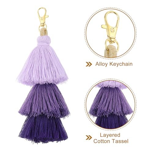 Gland tri-couche 17cm violet pour bijoux et deco boheme lot de 4