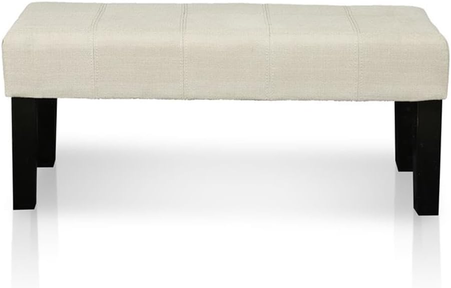 Pemberly Row Modern Fabric Accent Bench, 42" W x 17" D x 18" H, Ivory Linen-Like Upholstery, Foam Padding, Solid Wood Legs, Panel Stitched Design, Bedroom, Living Room, or Entryway Elegant Seating