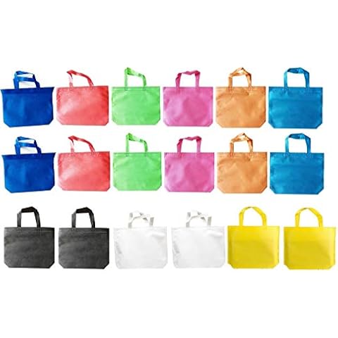 king's deal Gift Bags-18Pack(9 Color X 2) Non-Woven Shopping Tote Bags with Handles Multi Color Cloth Fabric Reusable Totes Bulk, Neon Party Favor Bags for Birthdays Parties, Goodies, Treats Cover