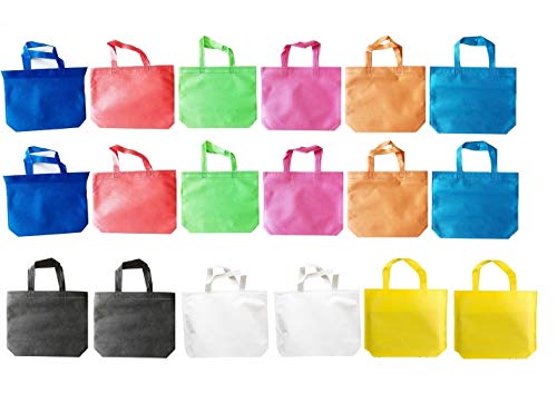 King's Deal Gift Bags-18Pack(9 Color X 2) Non-Woven Shopping Tote Bags With Handles Multi Color Cloth Fabric Reusable Totes Bulk, Neon Party Favor Bags For Kids Birthdays Parties, Goodies, Treats #TOP29