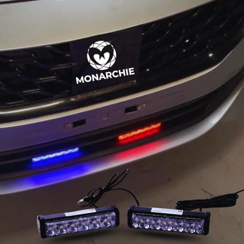 Image of MONARCHIE 12 LED Strobe Flasher Federal Light | Police PCR Red /Blue & White Emergency Hazard Warning Light for Cars | Aluminium Body | Battery Powered | 12 Volts