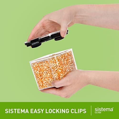 Sistema Ultra Tritan Airtight Pantry Storage Container | 700 ml Square Food Storage Container | Stackable | with Locking Clips | BPA-Free | Clear with Black Accents