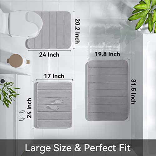Yimobra Memory Foam Bath Mat Set, Bathroom Rugs For 3 Pieces, Toilet Mats, Soft Comfortable, Water Absorption, Non-Slip, Thick, Machine Washable, Easier To Dry For Floor Mats, Gray #TOP1