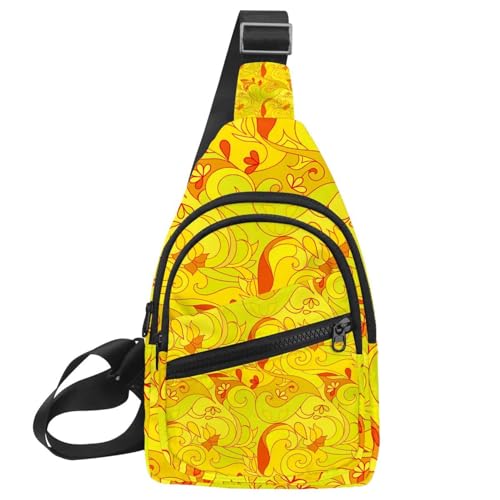 Sac à bandoulière abstrait jaune étanche, petit sacoche de randonnée ultra légère