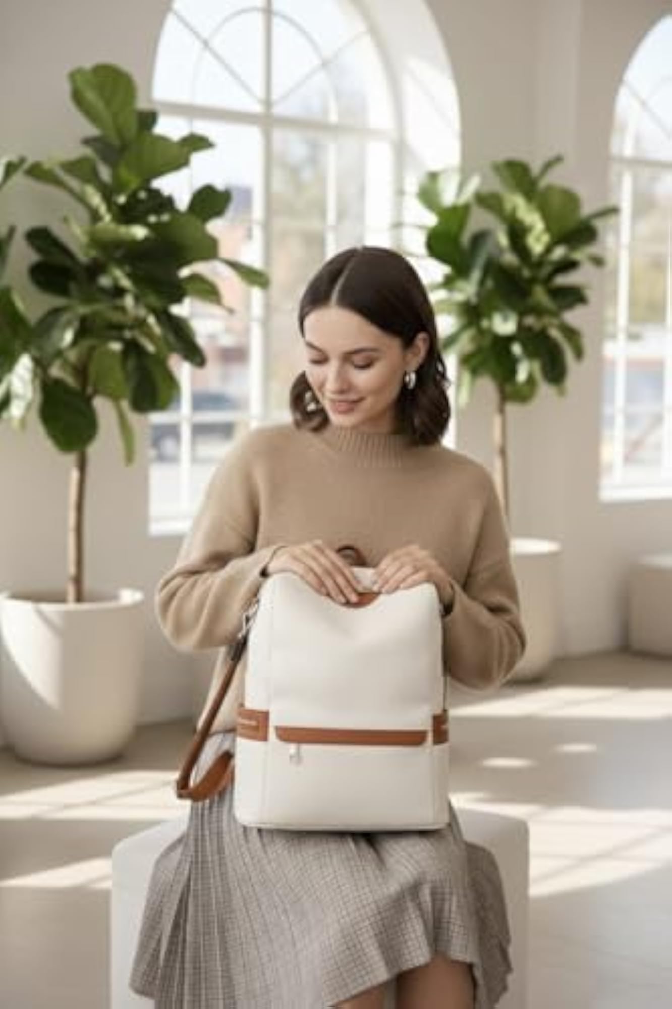 Genuine Leather College Laptop Backpack for Women, Classic Style