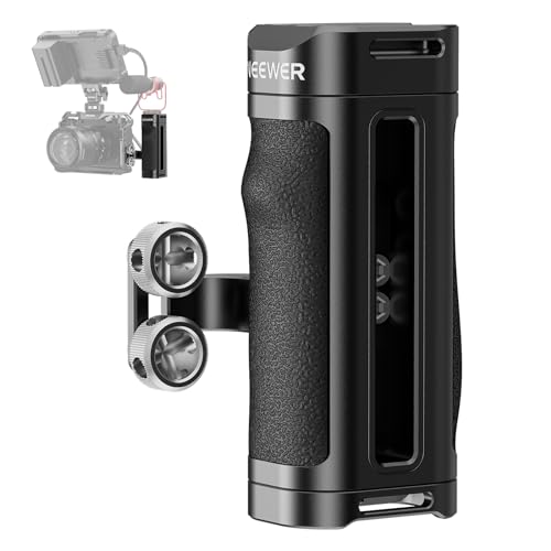 NEEWER Mango Lateral Ligero, Mango de Rig Jaula Cámara con Agarre Silicona Contorneado, Tornillos Dobles 1/4, Roscas 1/4, Zapata Fría, Ajuste Vertical, Compatible con SmallRig NEEWER Jaula, CA067H