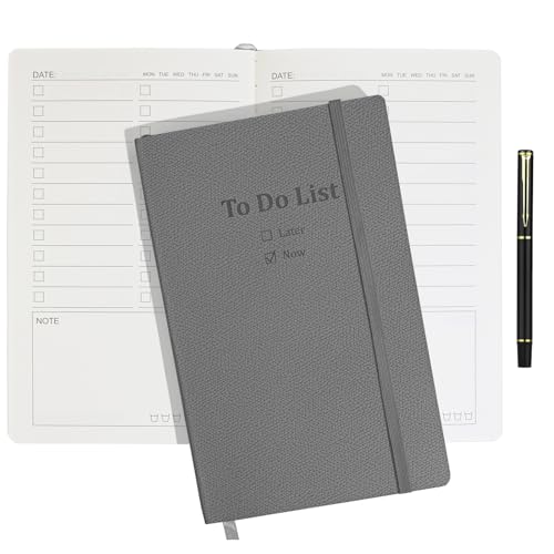 To Do List Notebook, A5 Notepad with 160Pages, Daily Planner Notebook with Pen, Elastic Band, Organize your Tasks and Goal Setting, Perfect for Office School Home Business, 21 * 13.5cm (Grey)