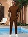 LecGee Men's 2 Piece Vertical Striped Textured Outfits Summer Casual Button Down Shirts And Pants Matching Sets(Brown,XL)