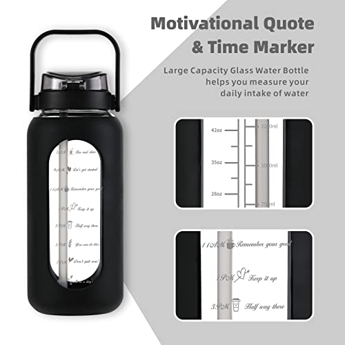Sierozur 64Oz Glass Water Bottle With Straw And Handle Lid Half Gallon Motivational Glass Bottle With Silicone Sleeve And Time Marker Large Reusable Sports Water Jug For Gym Home Workout #TOP4