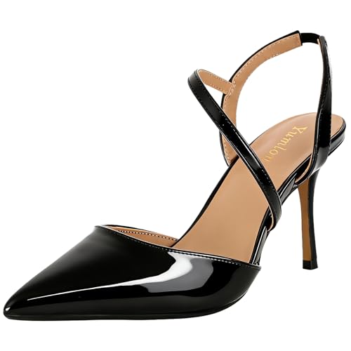 Image of Closed Toe Slingback Heels Wedding High Stiletto Heel for Women 3.3 Inch Ankle Strap Pointed Toe Pumps Prom Dress Bride Shoes for Dinner Party Sexy