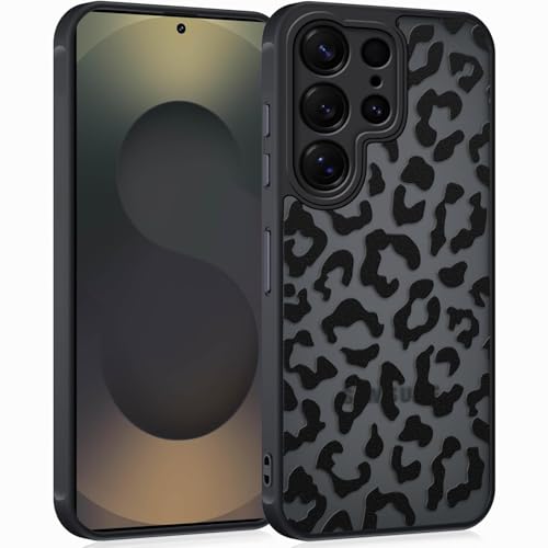 Coqinen Handyhülle für iPhone 15 Pro Hülle, Matt Transluzente Case mit Stilvolle Leopard Muster, Silikon Aesthetic Schutzhülle mit Kratzfeste PC Rückseite + Stoßfest TPU Bumper - Schwarz