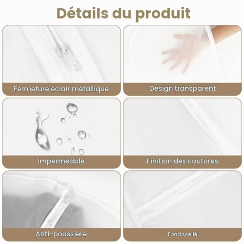 HOTUT 6PCS Housses de Vêtements, 60cm x 100cm Housse Vetements à Suspendre Anti Poussière avec Zip, Transparentes, Anti-poussière Imperméables, Etanche Mite, pour Chemise Costume Manteaux Robes – vue 3