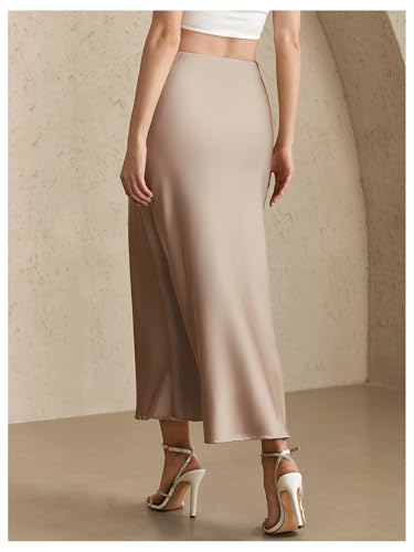 Women's High Waisted Satin Skirt Ruched Fishtail Elegant Business Casual Maxi Skirts3