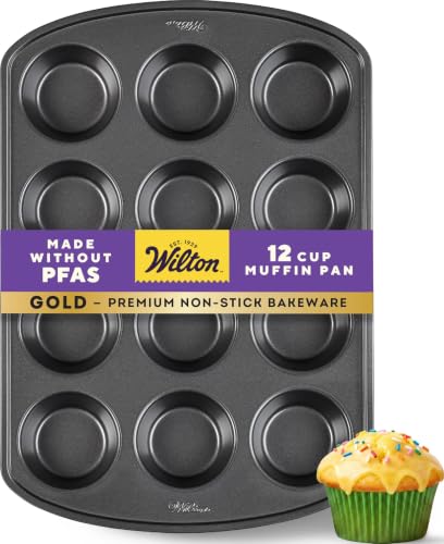 Wilton Gold Non-Stick Muffin Pan, Made Without PFAS, 12-Cup