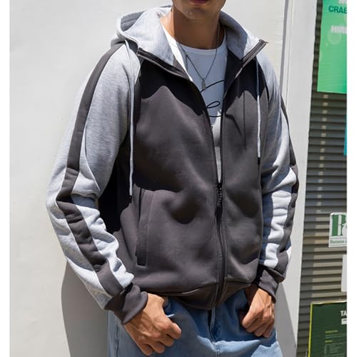 Men's Hoodie Loose Fit Color Blocking Full Zip Up Hooded Sweatshirt Long Sleeve Casual Hoodies with Pocket4