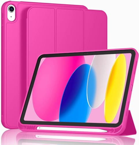 Image of Printme Compatible with iPad (A16) 11th Generation Case 11 Inch 2025, for iPad 10th Generation Case 10.9 Inch 2022 with Pencil Holder, Slim Trifold Stand Protective Cover with Soft TPU Back (Hot Pink)