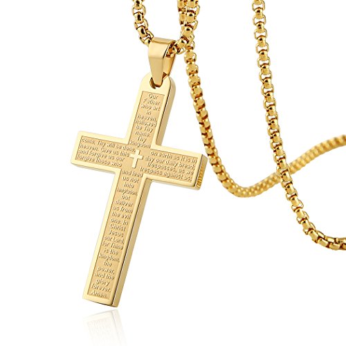 HZMAN Stainless Steel Cross Necklace for Men Women Lord's Prayer Pendant |…