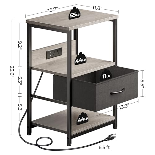 image for Seventable Nightstand Set of 2, LED Bedside Tables with Charging Stati