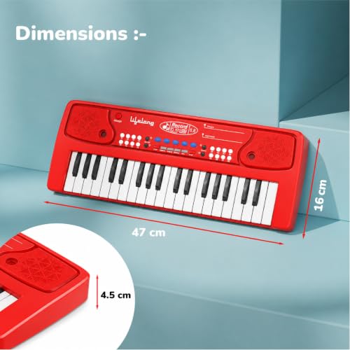 Image of Lifelong Wireless Rechargeable Piano Keyboard for Baby & Kids with Mic, Single Speaker, Portable Keyboard Piano, Type C Charging, Long Battery Life Musical Keyboard Gift for 2-8 Yrs (LLCKMP02)