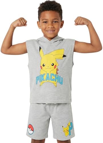 Pokemon Boys Pikachu moletom com capuz regata muscular e shorts de