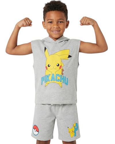 Image of Pokemon Boys Pikachu Fleece Hooded Muscle Tank and Sweat Shorts Set 4-20